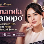 Potret Amanda Manopo dengan latar bertema perfilman yang menggambarkan perjalanan karier, film, dan pesona aktris Indonesia yang selalu menjadi sorotan publik.