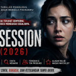 Banner film Obsession (2026) menampilkan ilustrasi thriller psikologis dengan nuansa gelap, sosok misterius, dan suasana penuh ketegangan.