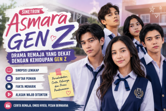 Banner Sinetron Asmara Gen Z menampilkan ilustrasi drama remaja Indonesia dengan tema persahabatan, cinta, dan kehidupan sekolah.